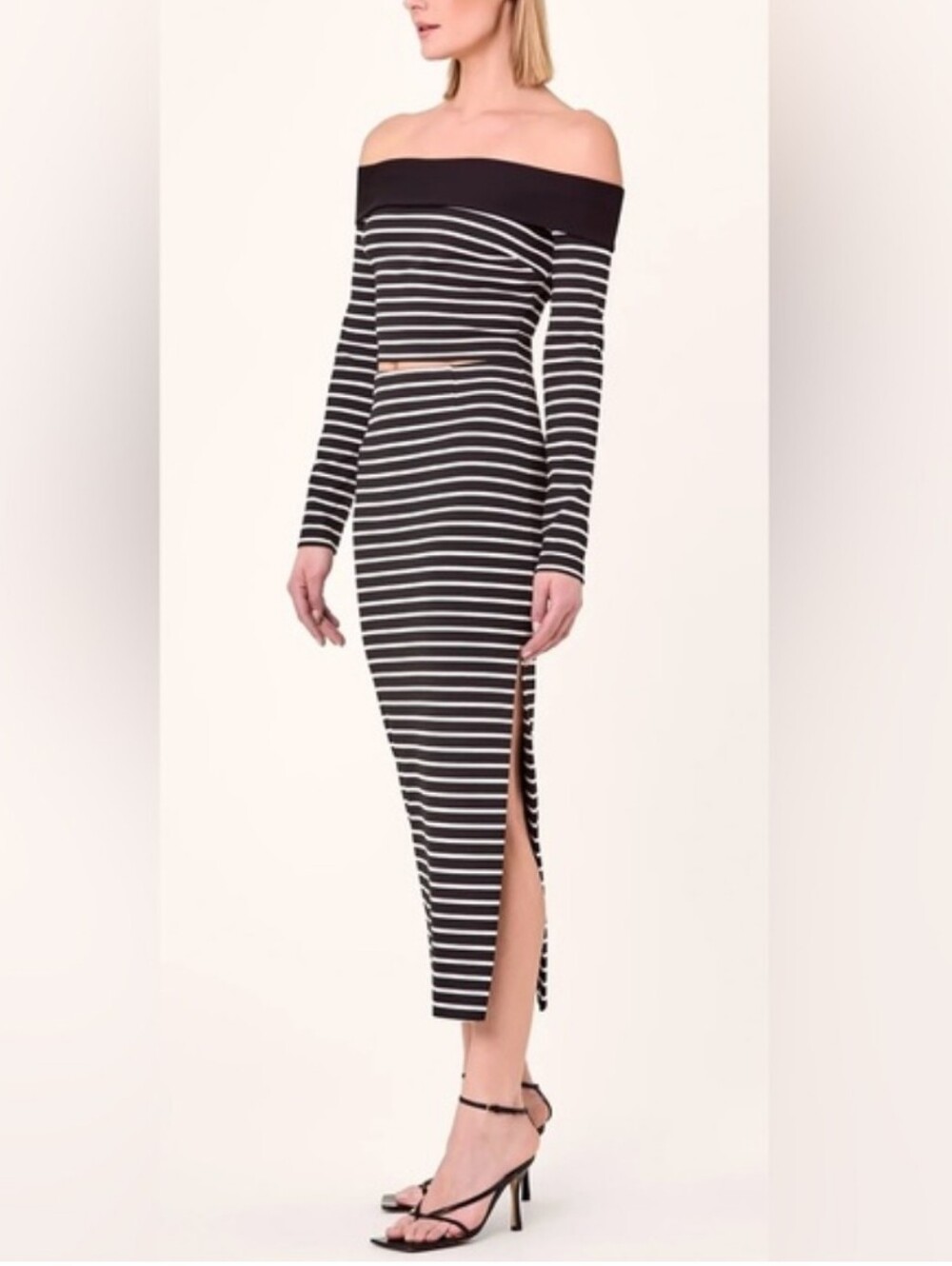 Nicholas | Ophelia Black White Stripe Midi/Maxi Skirt Size M